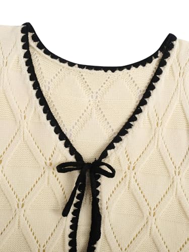 Verdusa Women's Old Money Bow Tie Crochet Sweater Vest Contrast Binding Knot Front V Neck Knit Top4