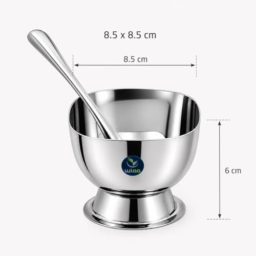 Image of Stainless Steel Ice Cream Cup Set with Spoons, Square Dessert Cups, Mirror Polish Serving Bowls for Ice Cream (6PC)