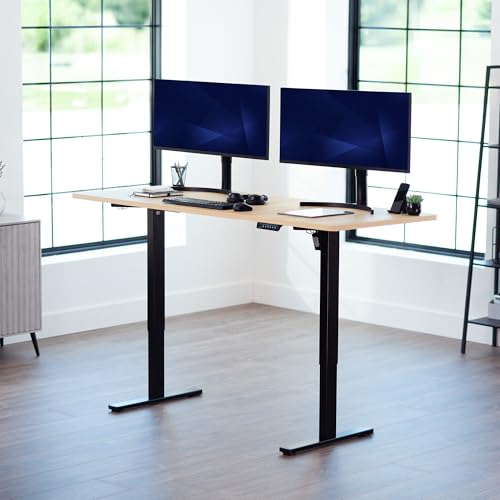Image of VIVO Electric 71 x 30 in Standing Desk, Memory Height Adjustment, 1B Series, Holds 220 lbs, Light Wood Top Black Frame, DESK-KIT-1B7C