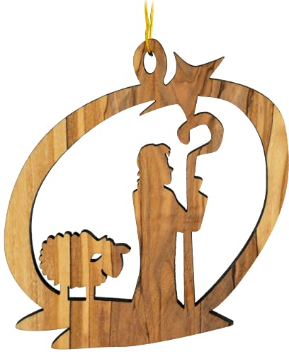 Shepherd & Sheep Olive Wood Christmas Ornament from Israel