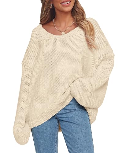 PRETTYGARDEN Women's Fall Oversized Sweaters Long Sleeve V Neck Dressy Casual Chunky Knit Loose Pullover Tops Winter Clothing