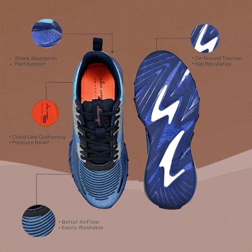 Image of Allen Cooper Training,Atheletic,Gym,Sports Comfortable Extra Max Air Capsule Air Cushion with Memory Foam Insole,Anti Skid Tech Grip Walking Shoes for Men(303 Grey /Navy-Sizes 6,7,8,9,10)