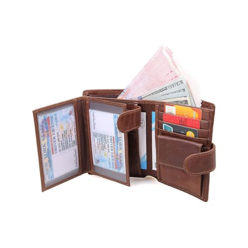 Men's Genuine Leather Bifold Wallet Retro Casual Multi Card Holder with Id Window and Capacity for Office Parties and Daily Use in Coffee4