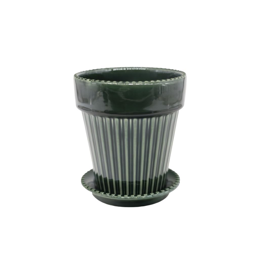 GELASIGE Flower Pots Round Striped Ceramic Flower Pot Ornaments Home Green Radish Green Plant Pot Outdoor Flower Pots(A)