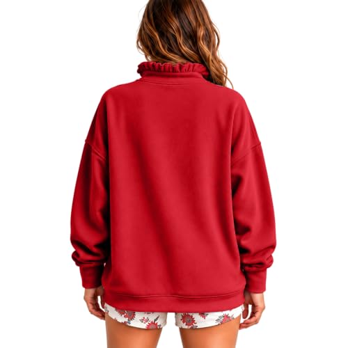 Mock Neck Sweatshirt Women Long Sleeve Ruffle Trim Oversized Sweatshirt - image 5