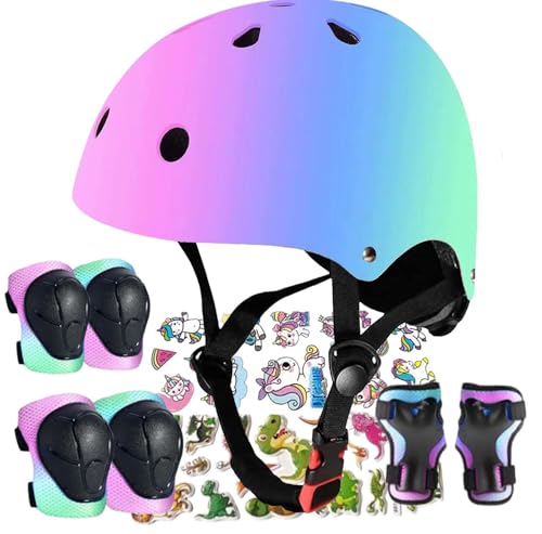 Image of FOOKCIAN Kids Helmet,Toddler Skateboard Helmets for Ages 2-3-5-8-14 Years Boys Girls with Knee and Elbow Pads Wrist Guards fit Roller Skates,Skateboarding,Skating Scooter Adjustable Kids Helmet