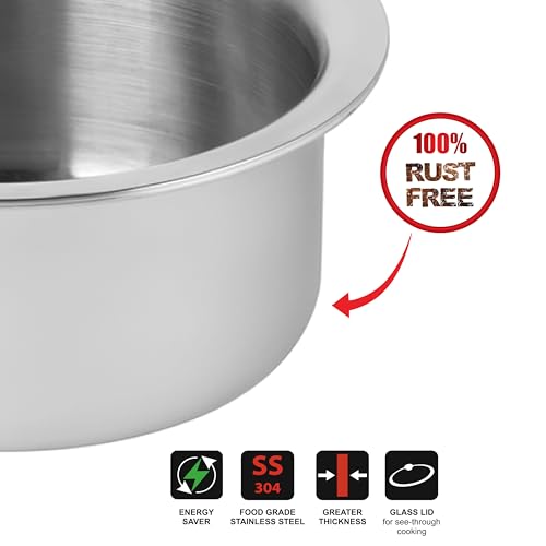Image of Cello Tri-Ply 14 cm Stainless Steel Cookware Tope with Lid 1 LTR | Tri-Ply Bottom Tope with SS Lid | Induction and Gas Stove Friendly | Dishwasher Safe | Silver