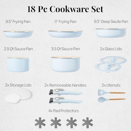 image for GOTHAM STEEL 18 Pc Removeable Handle Pots and Pans Set Non Stick, Kitc