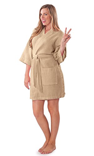 Image of Turquaz Lightweight Short Robes For Women Waffle Kimono Bathrobe - Soft, Fast-Drying, Long-Lasting Cotton Blend