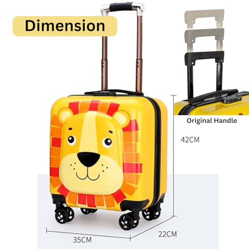 Image of Shamax Kids Luggage Hard Shell Trolley Bag with Spinner Wheels | Lightweight Suitcase for Girls Travel & School Trips Cabin Luggage, 360 Wheels & Adjustable Handle (Kid /Luggage /Lion)