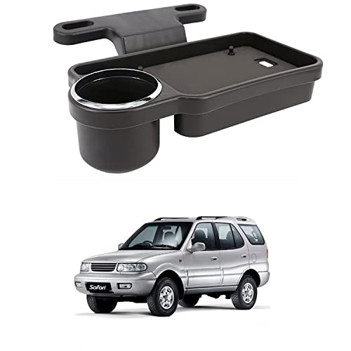 Image of Oshotto (FT-04) Foldable Car Auto Headrest Rear Back Seat Table Drink Food Cup Tray Holder Compatible with Tata Safari - Black