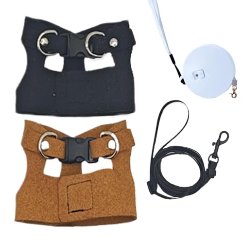 調整可能なトカゲハーネス-3PCS PUレザー爬虫類リーシュセットスモールペット|牽引ロープ付きセキュアで快適なカメレオンハーネス、あごひげを生やしたドラゴン用の屋外ウォーキングギア、ヤモリ、イグアナ