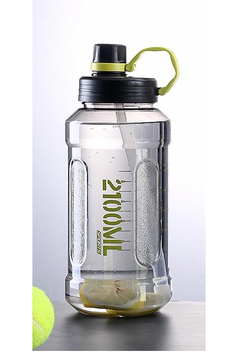 Image of 2.1 Liter Motivational Sports Gym Bottle Daily water intake with Time Markings BPA-Free. Leak proof For adults For Gym, Travel And office - (Transparent Black)