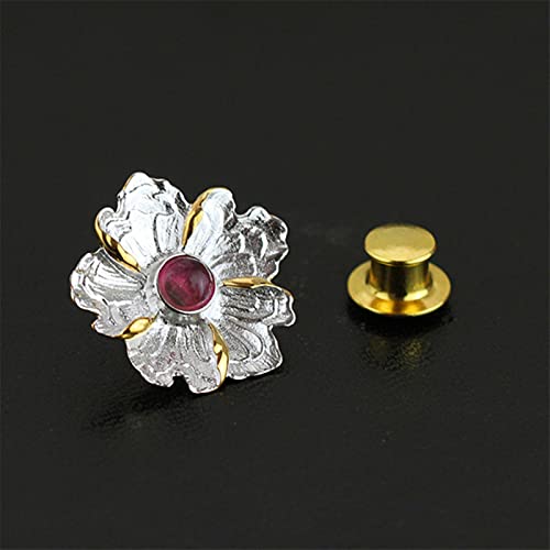 Broche en argent 925 pivoine en tourmaline naturelle, bijou fin fait main