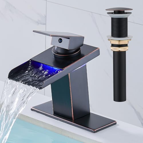 Image of AVSIILE LED Bathroom Sink Faucet, Oil Rubbed Bronze, Stainless Steel Spout