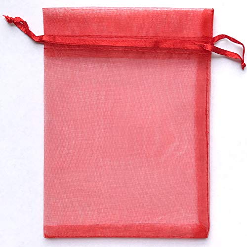 Image of ATCG 50pcs 8x12 Inches Large Drawstring Sheer Organza Bags Decoration Festival Wedding Party Favor Gift Candy Toys Makeup Pouches (Red)