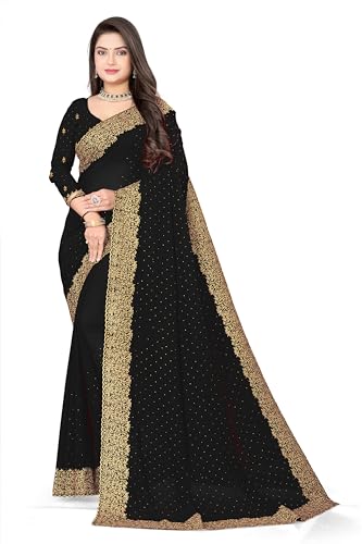 Svayi Women's Georgette Siroski work Embroidery Saree with Blouse Piece