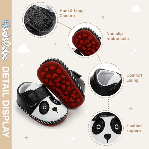 Image of HsdsBebe Baby Boys Girls Pu Leather Hard Bottom Walking Sneakers Toddler Rubber Sole First Walkers Infant Cartoon Slippers Crib Shoes