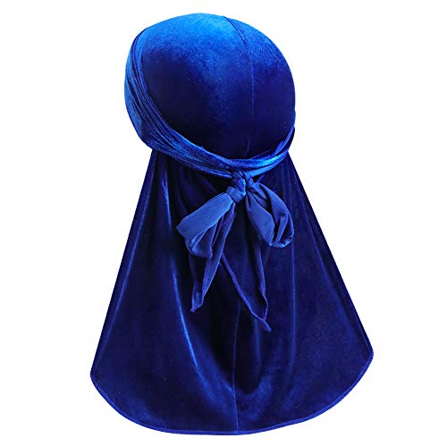 Luxury Velvet Wave Durag - Soft Durag Headwraps with Extra Long Tail and Wide Straps for 360 Waves Dark Blue
