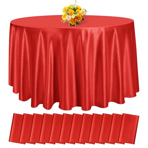 fani Red Satin Tablecloth,12 Pack 108 Inch,Round Table Cloth Silk