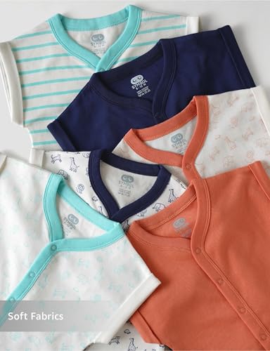 Image of Amazon Brand - Symbol Unisex 100% Cotton Half Sleeve Baby Rompers (Available in Pack of 3 & 6)