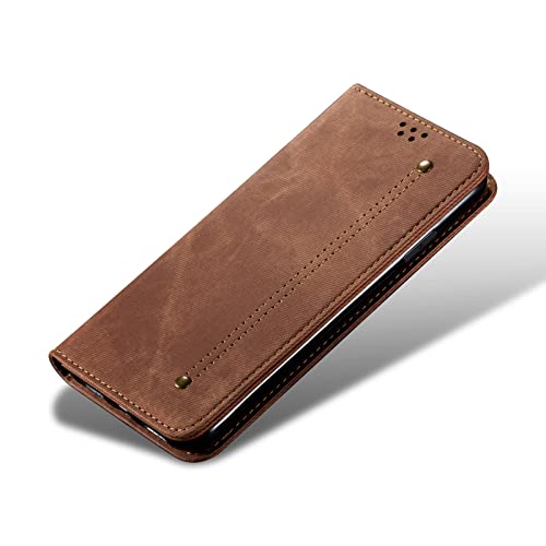 Image of PUDINI Luxury Denim Leather Finish Flip Cover for iQOO 7 Legend 5G Wallet Case Cards Slot with Magnetic Closer, Kickstand Flip Cover, 360 Protection - Brown