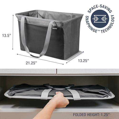 Image of CleverMade Collapsible Tote MAX Carry All - Charcoal Gray 2-Pack 50L - Foldable Storage Organization Container with Storage Pockets and Handles
