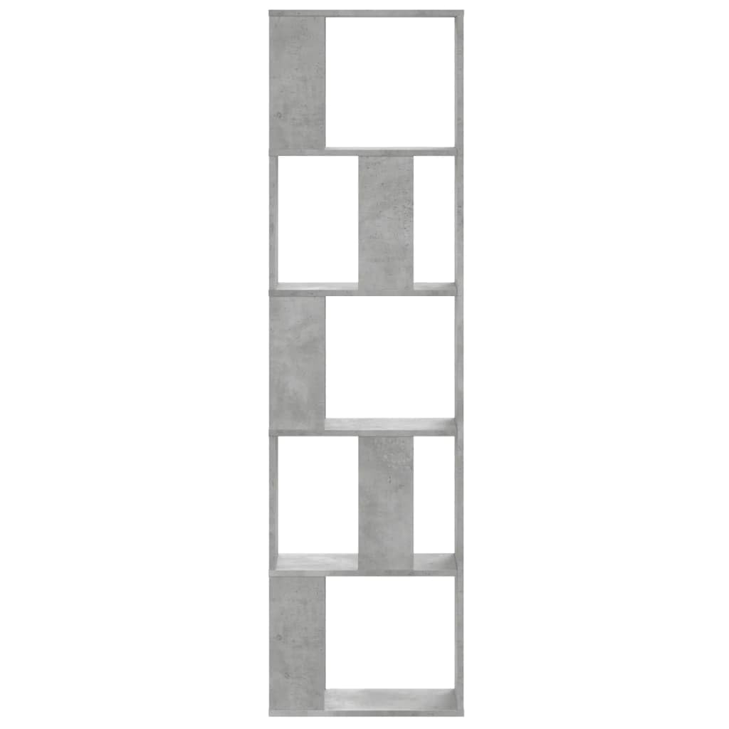 Scaffale a 5 scomparti, grigio cemento, 45 x 23,5 x 162,5 cm, in legno | Scaffale portadocumenti sottile per soggiorno e ufficio con 5 scomparti. Struttura stabile in legno, portata fino a 65 kg.