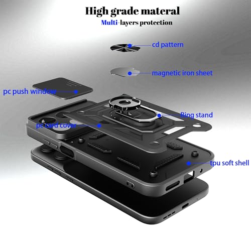 Image of Shockproof Back Case Cover for Poco X8 Pro Max 5G, Shockproof Poco X8 Pro Max Back Cover, Ring Case with Kickstand and Camera Protection Shutter - Black