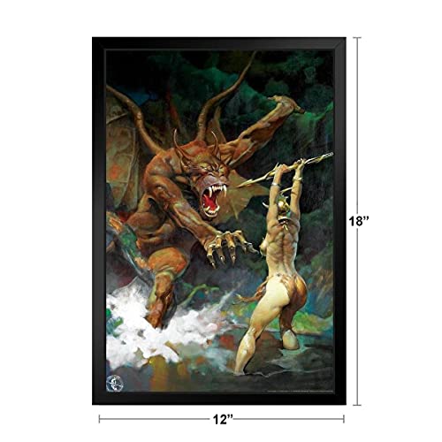 Beauty And Beast By Frank Frazetta Wall Art Gothic Fantasy Decor Frank Frazetta Artwork Scary Art Prints Horror Battle Posters Frazetta Illustration Woman War Black Wood Framed Art Poster 14X20 #TOP4