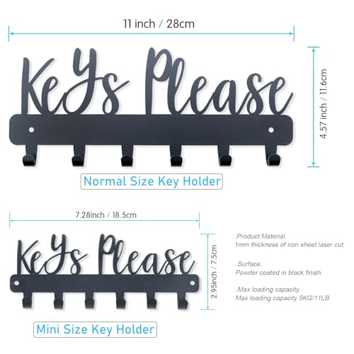Keys Please Holder on Wall,Key Holder Wall Mounted,Black Metal Decorative Key Rack Hooks for Garage, Mudroom, Hallway,Entryway,Front Door,Office (Normal Size:11x4.57inches) - Image 5