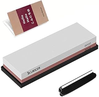 Trilancer Schleifstein Abziehstein 3000/8000, Doppelseitiger Wetzstein, Messerschärfer Wasserstein für Messer, mit Rutschfestem Halter Anleitung Schleifhilfe
