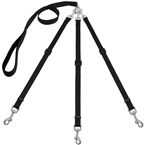 Kuntrona 3 Way Dog Leash Three Pet Leads No Tangle with Adjustable Detachable Coupler for One,Two,Three Samll Medium Large Dogs Black M