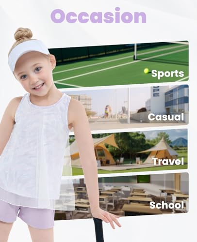 Image of Gogokids Girls 2 Piece Activewear Set, Tulle Sleeveless Tank Tops and Athletic Shorts