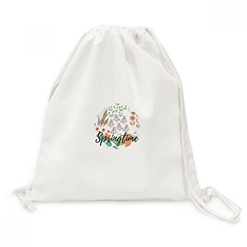 Toile Drawstring Backpack avec motif artistique de fleur orange et blanc
