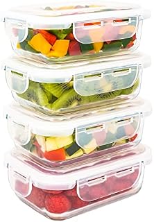 LG Luxury & Grace 4 Pack Glass Container 360 ml. Airtight. Food Storage Container. Microwave, Oven, Dishwasher and Freezer Safe. BPA Free.