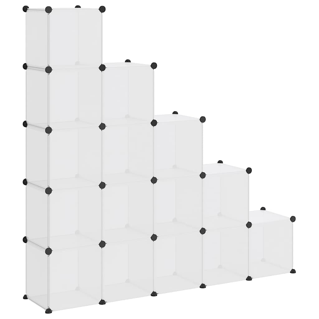 Generisch Estantería de cubo de polipropileno transparente con 15 cubos, estante de almacenamiento de paneles de plástico impermeable y marco de acero resistente, fácil de montar con martillo de