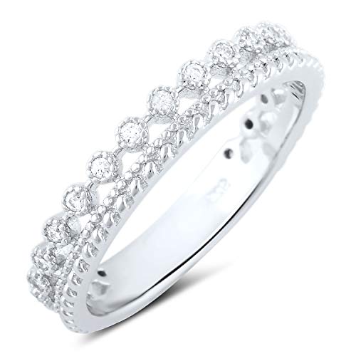 Sterling Silver Double Row Cz Eternity Ring - Size 11