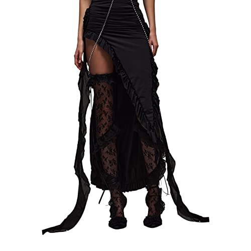 Image of SOLILOQUY Women Lace Thigh High Socks Y2k Kawaii Knee High Lace Floral Socks Ruffled Long Stockings Fairy Grunge Streetwear