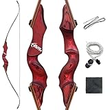 oubert 60 Inch Left Hand Black Hunter Recurve Bow 20-60 Lbs Archery Hunting Bow Wooden Riser Takedown Recurve Bow with Stringer Tool for Adults Target Practice (35LBS)