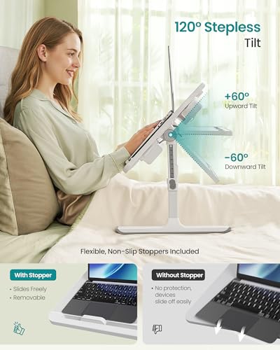 Image of SONGMICS Bed Laptop Desk, Foldable Bed Desk for Laptop, 15.7 x 22 Inches Large Desktop, 120 Stepless Tilt, Adjustable Height, Cup Holder, Tray, Portable Bed Sofa Table, Gray ULLD113GZ01