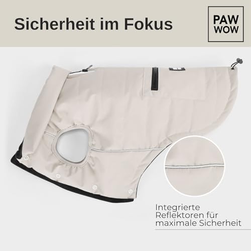 PAW WOW Toni Hundejacke | Winter Hundemantel mit Bauchschutz | Hundeweste für große & kleine Hunde (Beige, XXL)