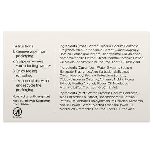 Dew Well Deodorant Wipes - On-the-Go Travel Deodorant - Fresh Mint, Rose & Cucumber Scents Body Wipes for Women - Alumin - Additional View