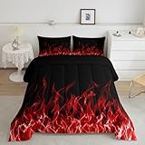 Feelyou Flame Bedding Bed Set Kawaii Decor Comforter Set for Kids Boys Women Red Flame Comforter Chic Quilt with 1 Pillowcase 2Pcs Bedding Twin