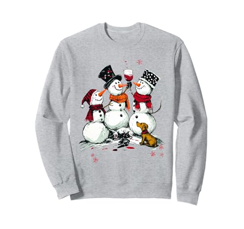 Schneemann trinkt Wein gemütlich Winter Saison Damen Sweatshirt