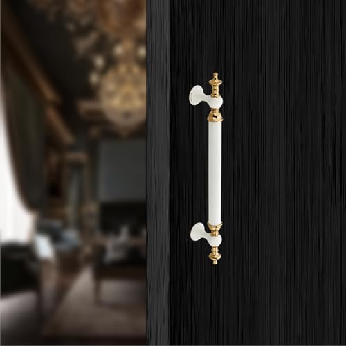 Image of Vintage Royal Main Door Handle | 16 Inch Premium Pull Push Handle for Home, Office, Hotels & Villas | Stainless Steel Black & Gold Antique Finish |Hole to Hole 400mm | 3 Years Warranty