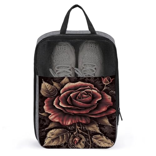 Gothic Rose Shoe Bags for Travel Water-Resistant Shoes Pouch with Handle Fashion Shoe Organizer with Zipper Closure Portable Sneaker Carrier for Men & Women Daily Use