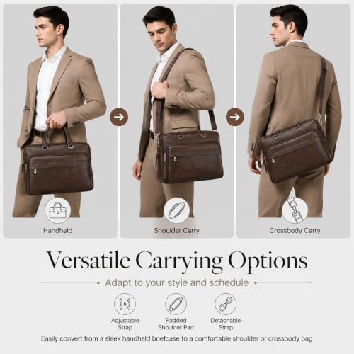 Image of Men's Leather Laptop Bag 15 IN, Water-Resistant Briefcase Messenger Bag for Work, Business, Shoulder Crossbody Office Satchel