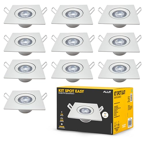 Alut Kit 10 Spot LED 7W Embutir Quadrado, Direcionável Bivolt, 3000K/4000K/6500K, Ideal para Gesso e Sancas