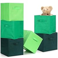 Karenhi 11\" x 10. 5\" x 10. 5\" Green Storage Cube, 6 Pack Fabric Cube Storage Bins Organizer Box, Collapsible Baskets with Handles Foldable Shelf for Cloth Toys Home Room Closet, Pack of 6